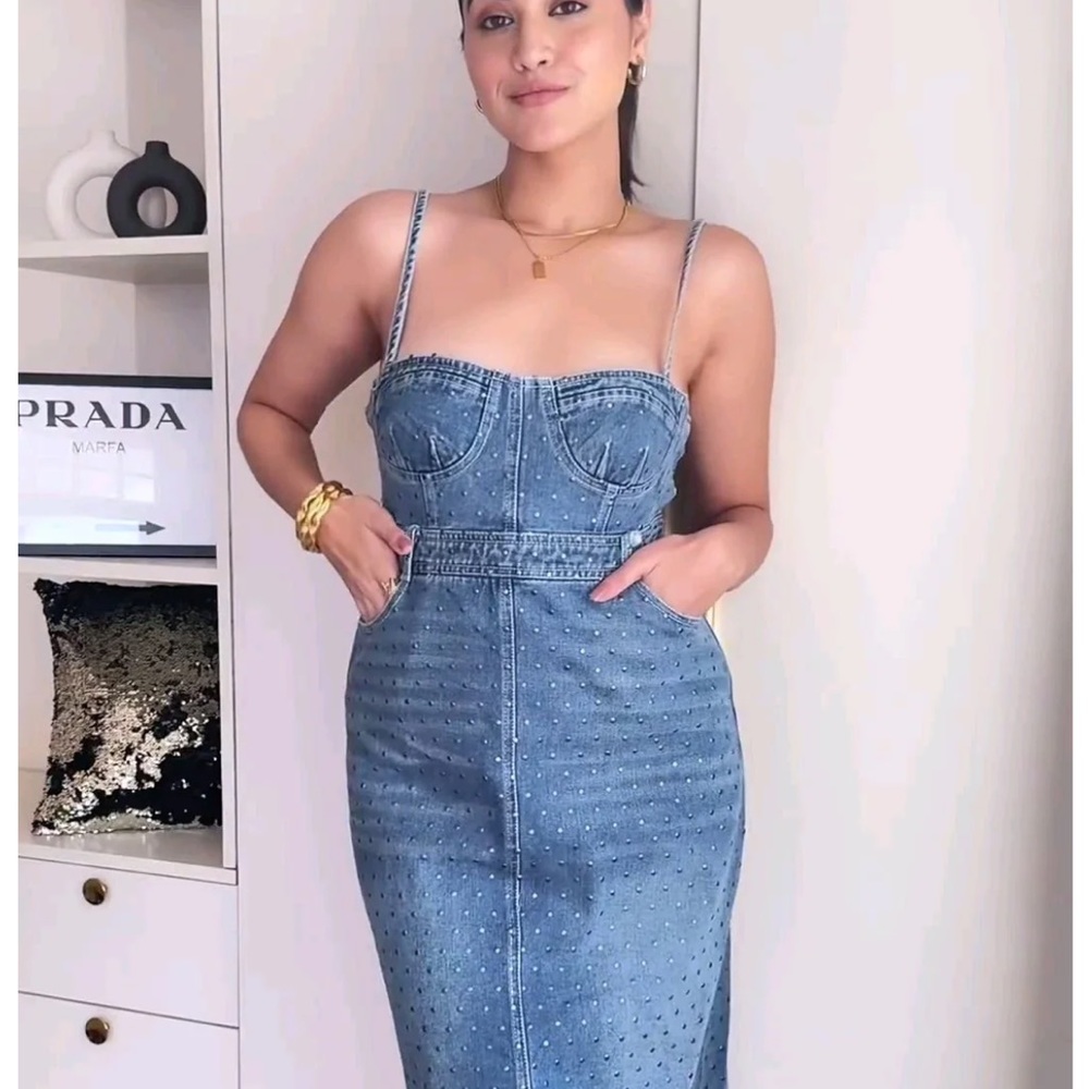 Zara studded denim bustier dress